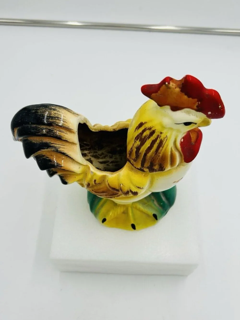Vintage Ceramic Rooster Hen Planter Multicolor Farmhouse Country Pottery USA